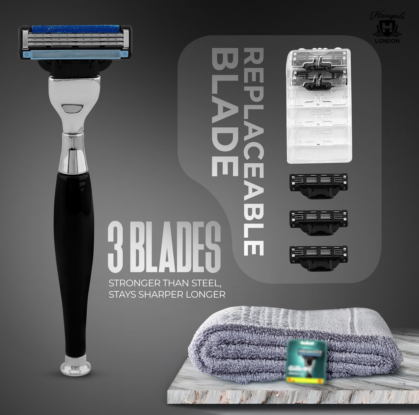 Haryali's Tandoori 3 Edge Shaving Razor Black Color