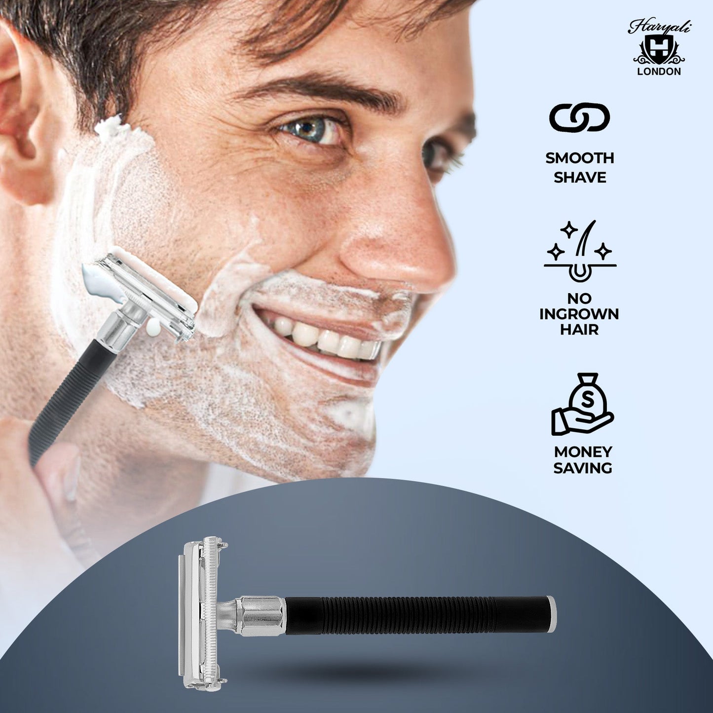 Butterfly safety razor with black grooved handle