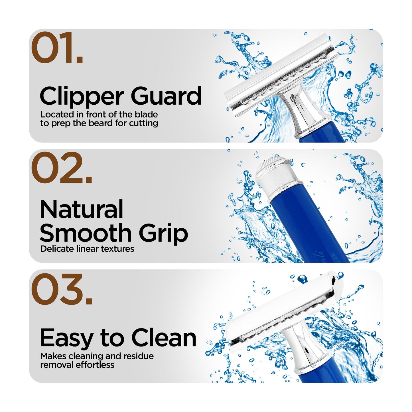 Closed comb blue razor designed for reduced irritation