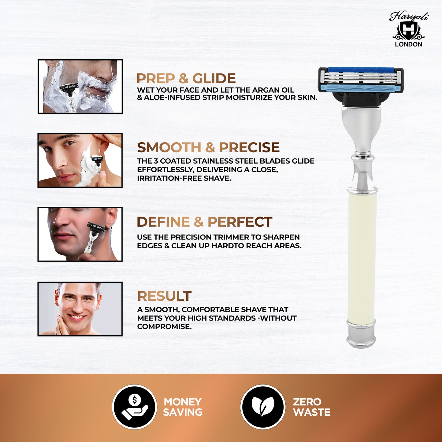 Haryali's Round 3 Edge Shaving Razor Ivory Color