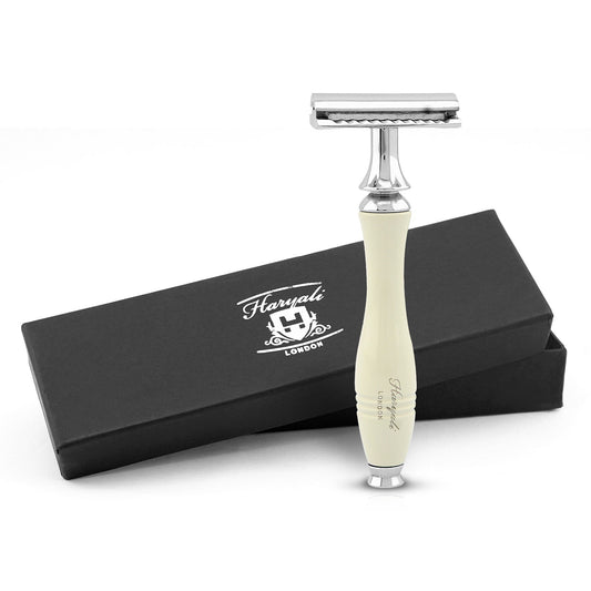 Apex ivory double edge safety razor by Haryali London.