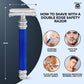 Haryali London’s blue butterfly safety razor features a twist-to-open DE mechanism and sleek handle, offering quick blade changes and smooth shaves using double edge razor blades across the UK.