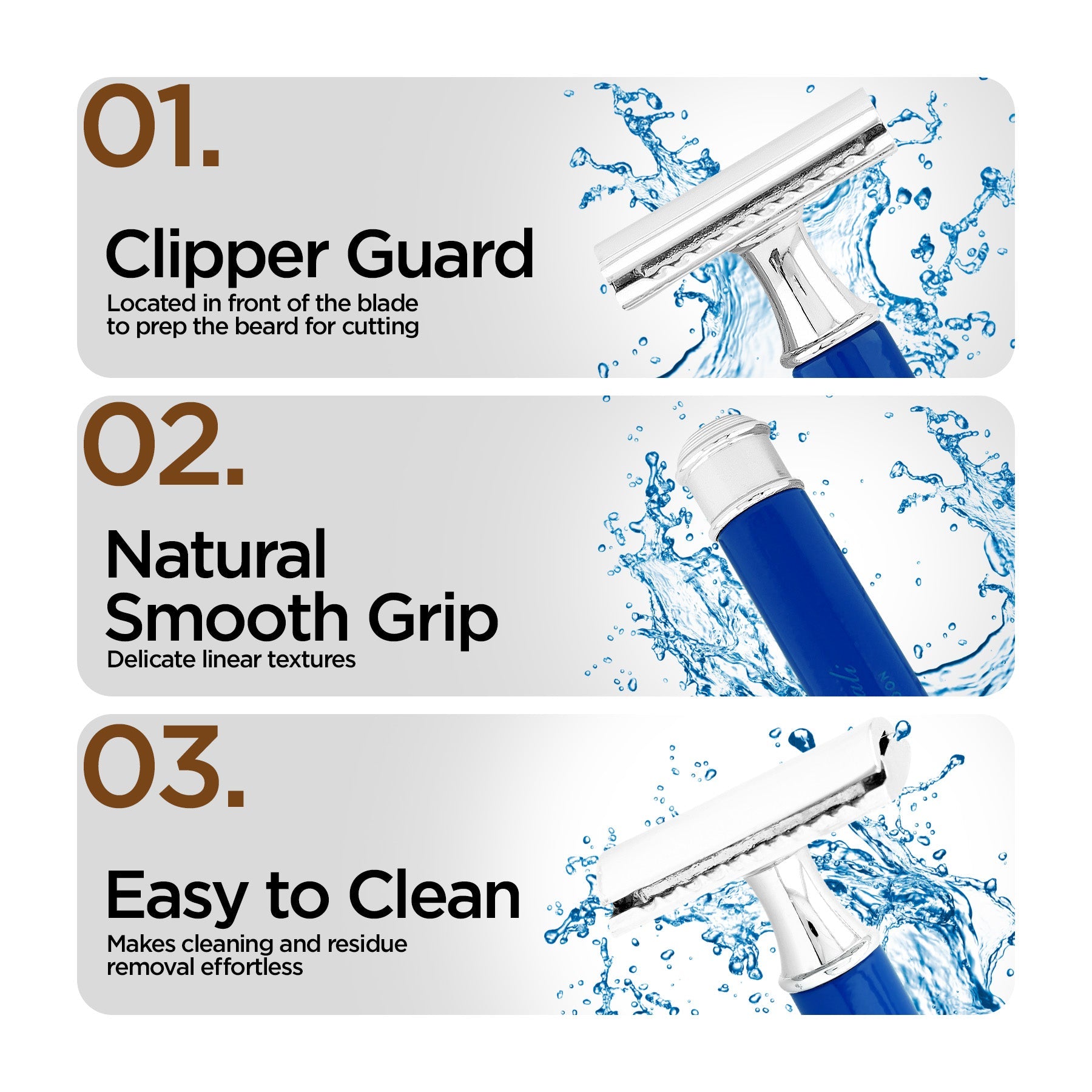 Closed comb blue razor designed for reduced irritation