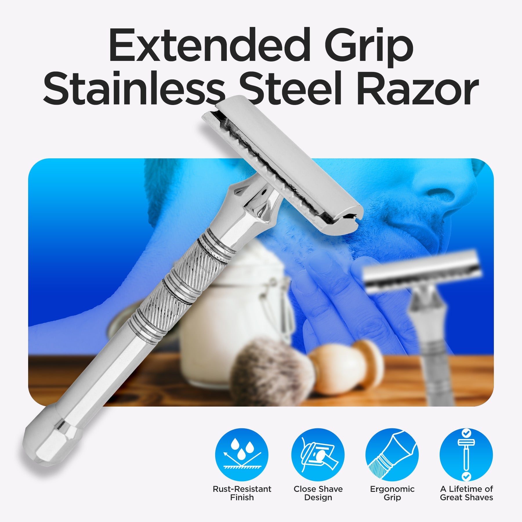 Double edge razor with grip pad

