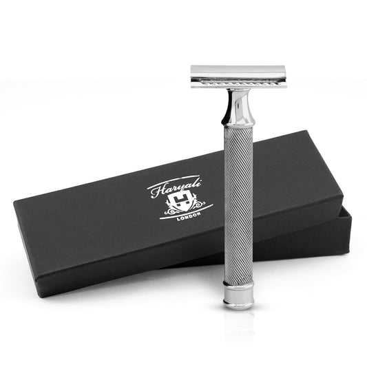 Double edge razor with stainless steel lined grip – Haryali London


