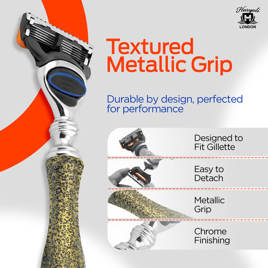 Fusion 5 compatible 5 blade razor in antique gold for men and women