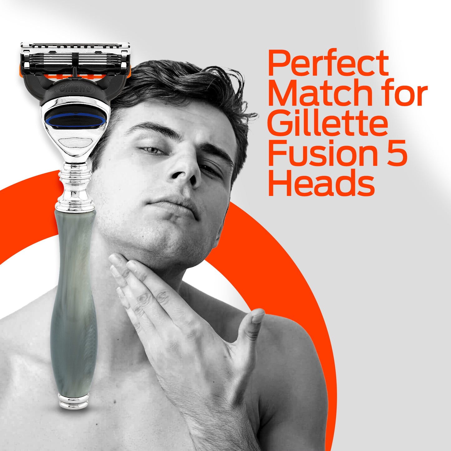 Grey 5 blade razor for men and women compatible with Fusion 5 heads