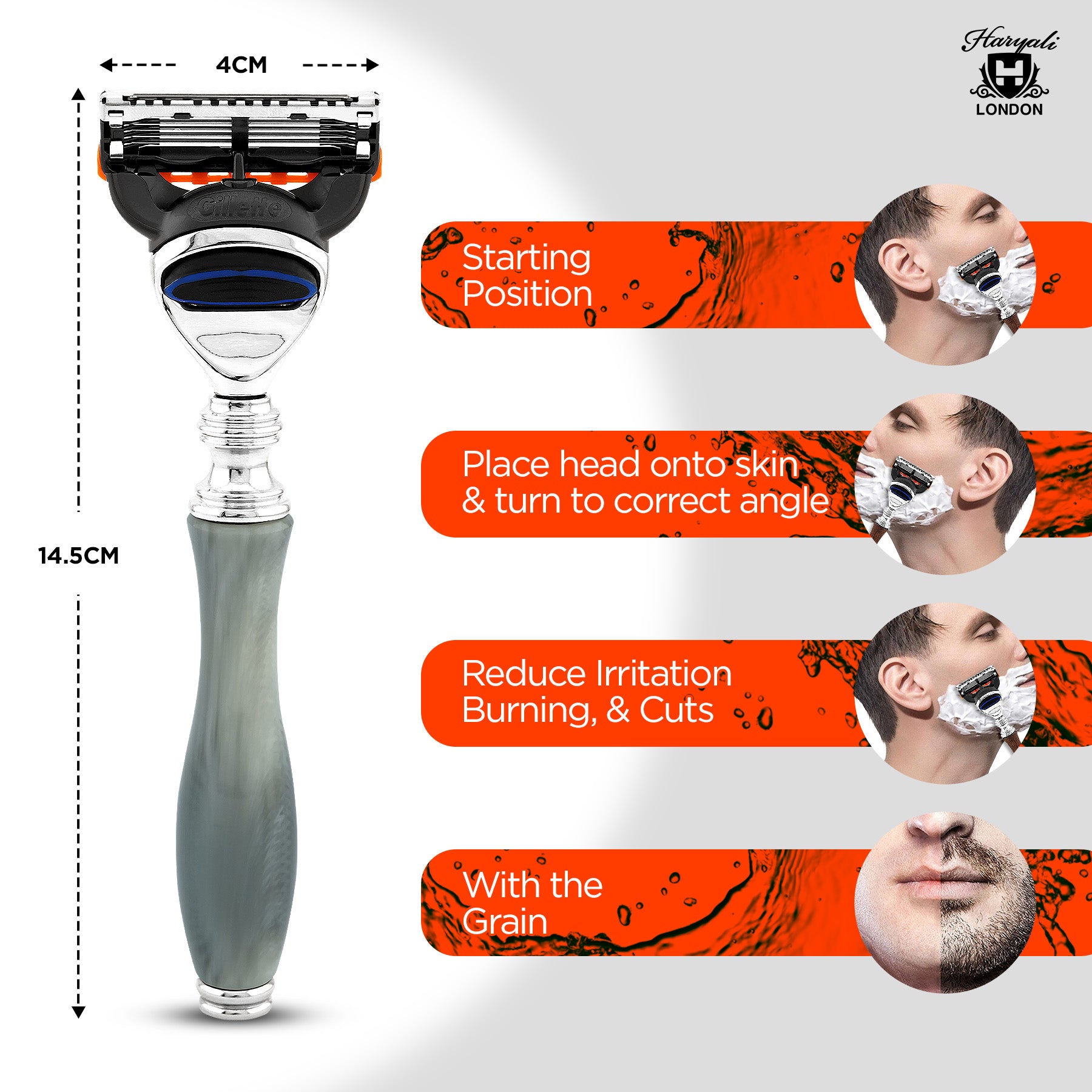 Stylish grey 5-blade razor for irritation-free shaving experience