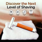 Premium wet shave razor in round orange design

