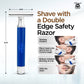 Haryali’s round blue double edge safety razor combines ergonomic comfort with a sleek DE design, providing a smooth, traditional wet shave using double edge razor blades across the UK.