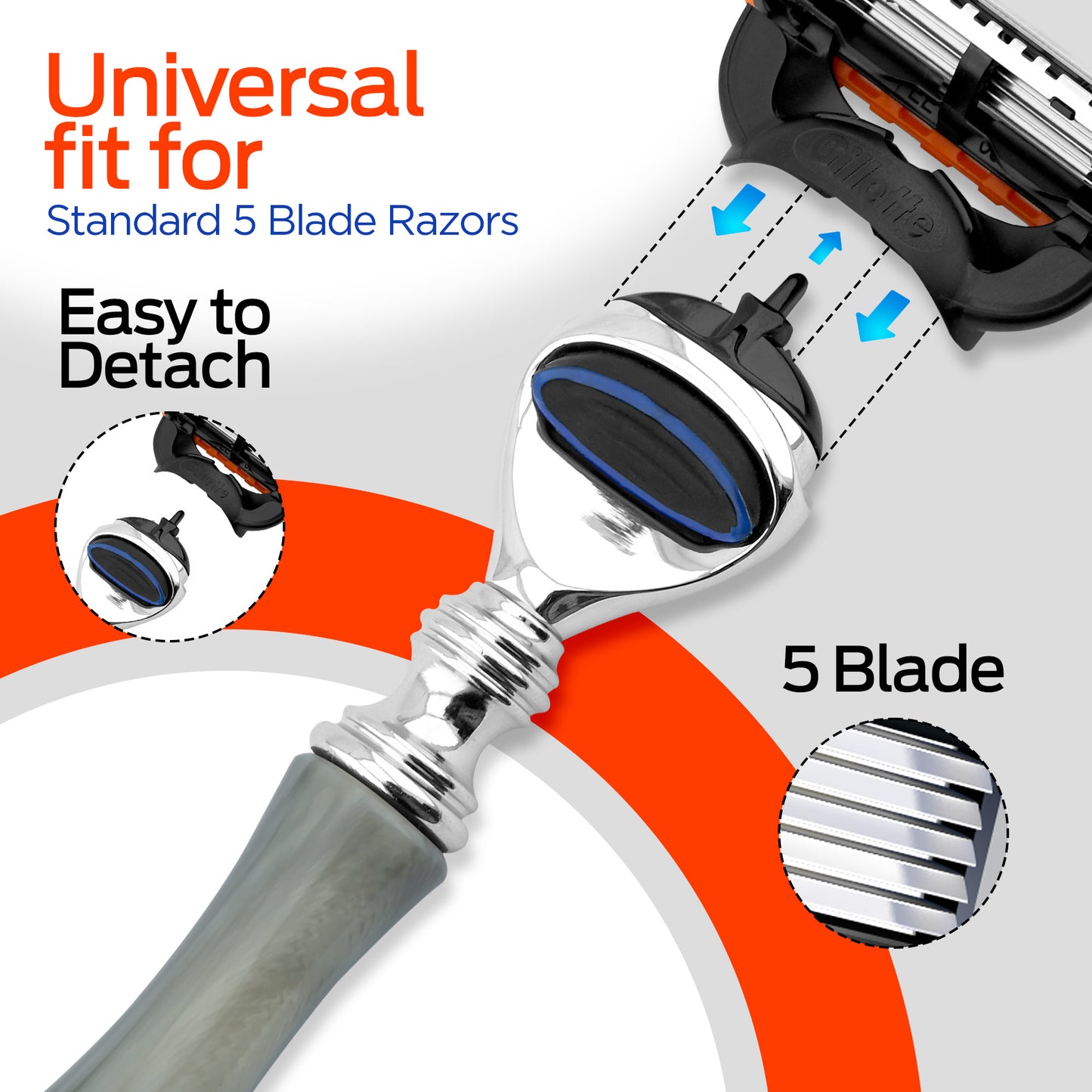 Wet shaving razor in grey with ergonomic grip and detachable head