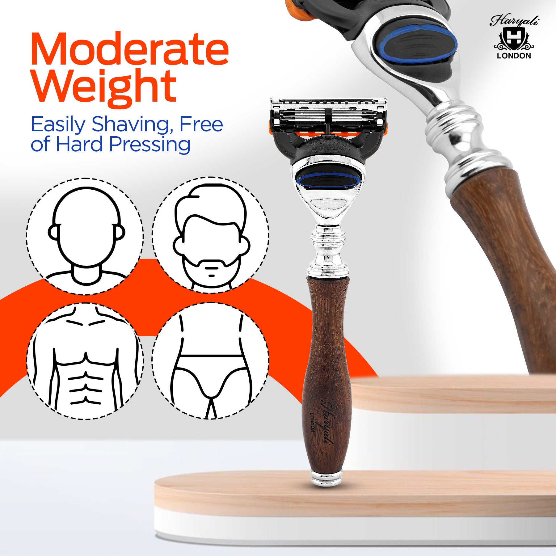 Wooden handle razor for Fusion 5 cartridges UK